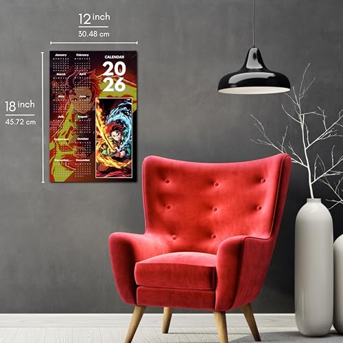 Image of 2026 Anime Calendar 12x18 Inch | Tanjiro Red Inspired Wall Poster Calendar | Aesthetic Anime Room Decor | 170 GSM Print