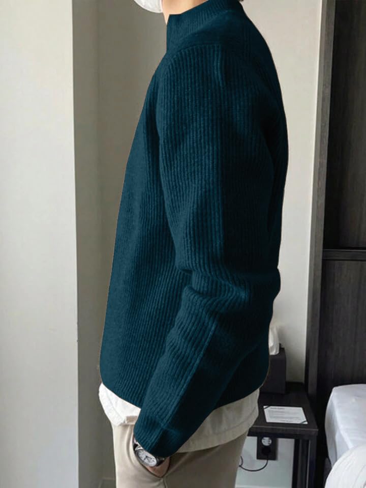 Image of ColorChakra High Neck Woollen Sweater for Mens Half Zip Wool Cardigan Plus Size M to 5XL