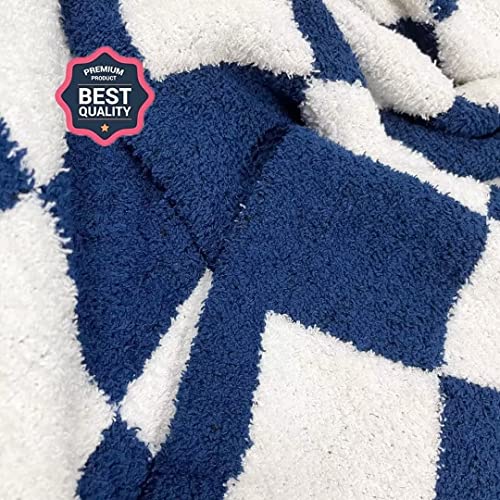 Luxury Fluffy Blanket Checkered Sky Blue Blanket Throw Lightweight Blanket - Super Soft Warm Cozy Microfiber Blanket For Chair, Sofa, Couch, Bed, Camping, Travel ( Sky Blue) #TOP5