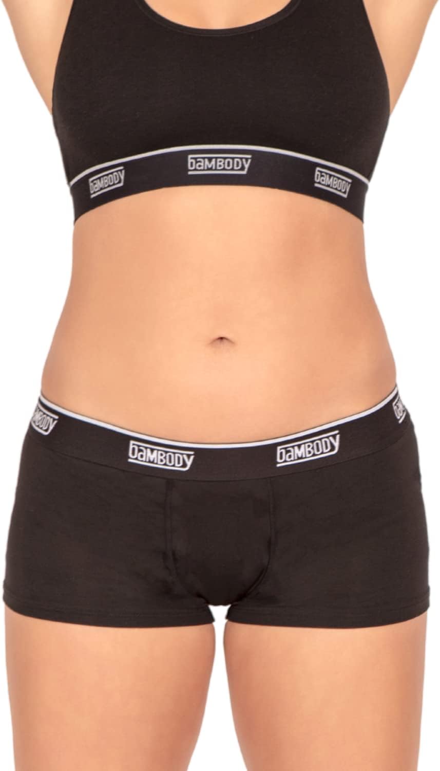 BambodyBambody Absorbent Boy Short: Period Underwear for Women & Teens - Menstrual Leak-Protection - Soft & Breathable - 2 Tampons