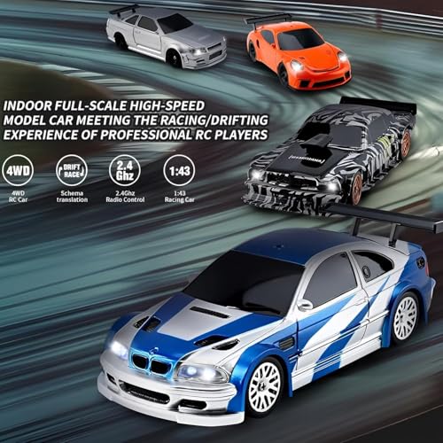 Image of Toys 4WD Mini RC Drift Car, 1:43 Scale, 2.4GHz Remote Control with LED Lights, 15KM /h High-Speed Performance Fully Proportional with Gyro Nisan Gt Fast n Furios Model