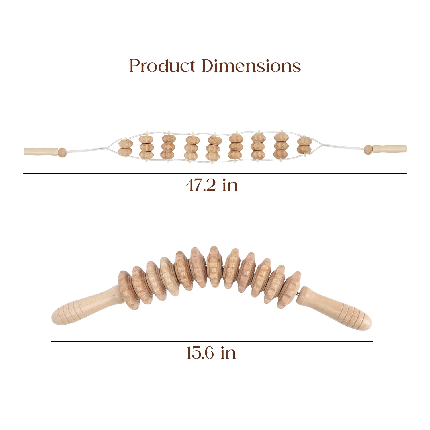 Mr.Woodware Wood Therapy Lot de 2 rouleaux de massage en bois pour drainage lymphatique incurvé et appareil de massage du dos avec corde – Outils de massage en bois pour sculpter le corps, sculpter,