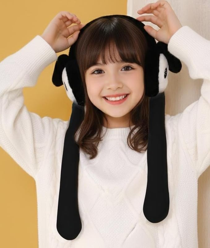 Kids Winter Earmuff Cute Cartoon Design Knit Fluffy Fleece Outdoor Soft & Warm Ear Warmer Protection From Cold Weather | Moving Bunny Ear Muff for Kids Boys and Girls 2