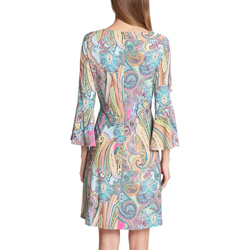 Image of Tommy Hilfiger Women's 3 /4 Bell Sleeve Jewel Neck Sheath Mini Dress