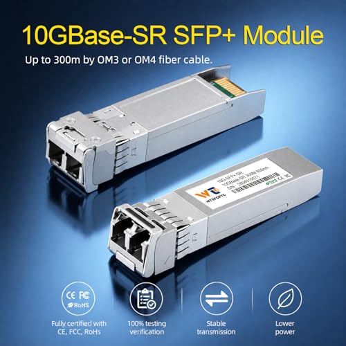 Image of 10GBase-SR SFP+ LC Transceiver 2 Pack, 10G SFP+ Module 850nm MMF Multimode | 10Gb SFP+ Optical Module up to 300 Meters, Compatible with Cisco SFP-10G-SR, Mikrotik, TP-Link, and more