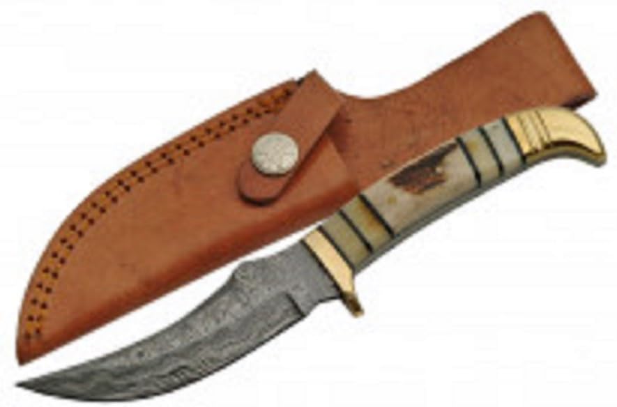 SZCO Supplies Stag/Brass Damascus Steel Skinning Knife