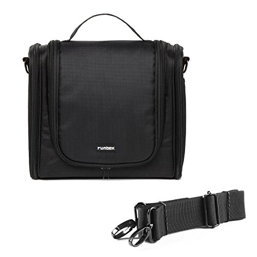 Runbox Hanging Toiletry Kit Business Travel Organizer Cosmetic Makeup Bag with Shoulder Strap (Black 2)