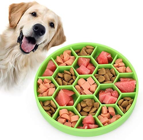Pawow Slow Feeder Dog Bowl with Bottom Suction Cup, Puzzle Feeders Bowl Interactive Bloat Stop Dogs Dish, Silicone Slow Feed Pet Food Water Bowl for Large Medium Small Dogs(Green)