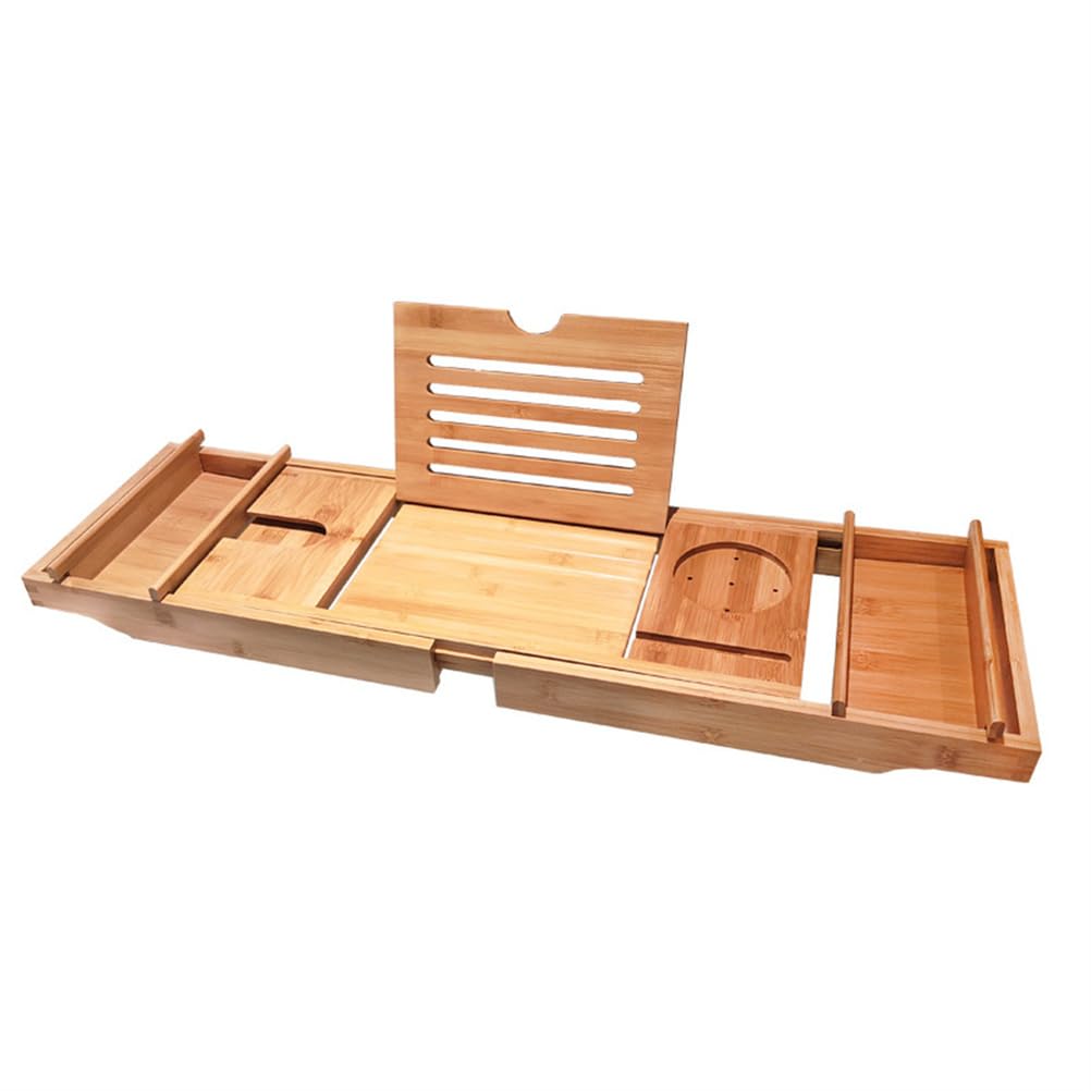 Bandeja extensible de bambú para bañera, organizador de estante ajustable con soporte para jabón, toalla y libro para bañera de lujo