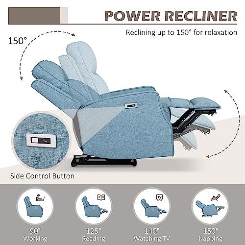 Homcom Electric Power Recliner, Wall Hugger Armchair With Usb Charging Station, Sofa Recliner With Linen Upholstered Seat And Retractable Footrest, Blue #TOP3