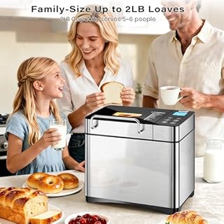 KBS Pro 710W 2LB Bread Maker, Stainless Steel 17-in-1 Smart Bread Machine with Healthy Ceramic Pan, Automatic Nut Dispenser, Tempered Glass Touch Panel, 3 Crust Colors, 15H Timer& Keep-Warm, Recipes