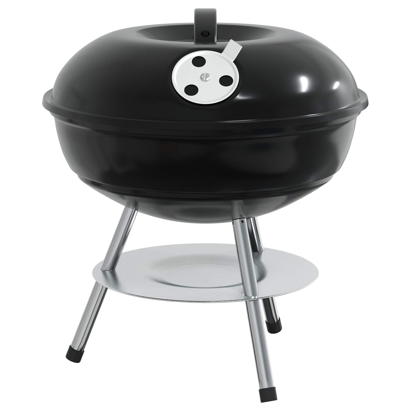 Barbecue a carbonella nero, 36,5 x 36,5 x 40 cm, con coperchio pieghevole, contenitore per cenere, griglia per balcone, terrazza, giardino, all'aperto, campeggio, ideale per carne, verdure