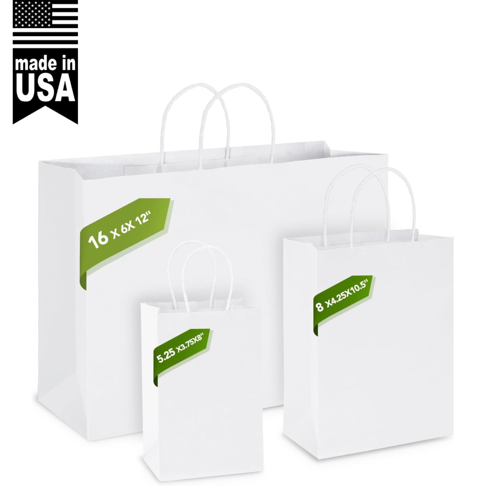 MESHA Gift Paper Bags White X-Large 16x6x12 25 Pack,Kraft Gift Bags with Handles for Shopping Birthday Party Favor Grocery Retail Merchandise Wedding Sacks