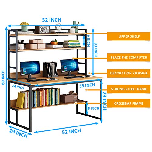 Lovinouse 2 in 1 55 Inch Computer Desk with Hutch, Modern Study Table Writing Desk with Bookshelf, PC Laptop Home Office Table Workstation for Small Spaces - Thumbnail 6