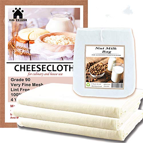 Organic Cheesecloth 36 sq.ft-with 1Nylon Nut Milk Bag,Reusable,Cheesecloth for Cooking,Thicken Grade 90 Muslin