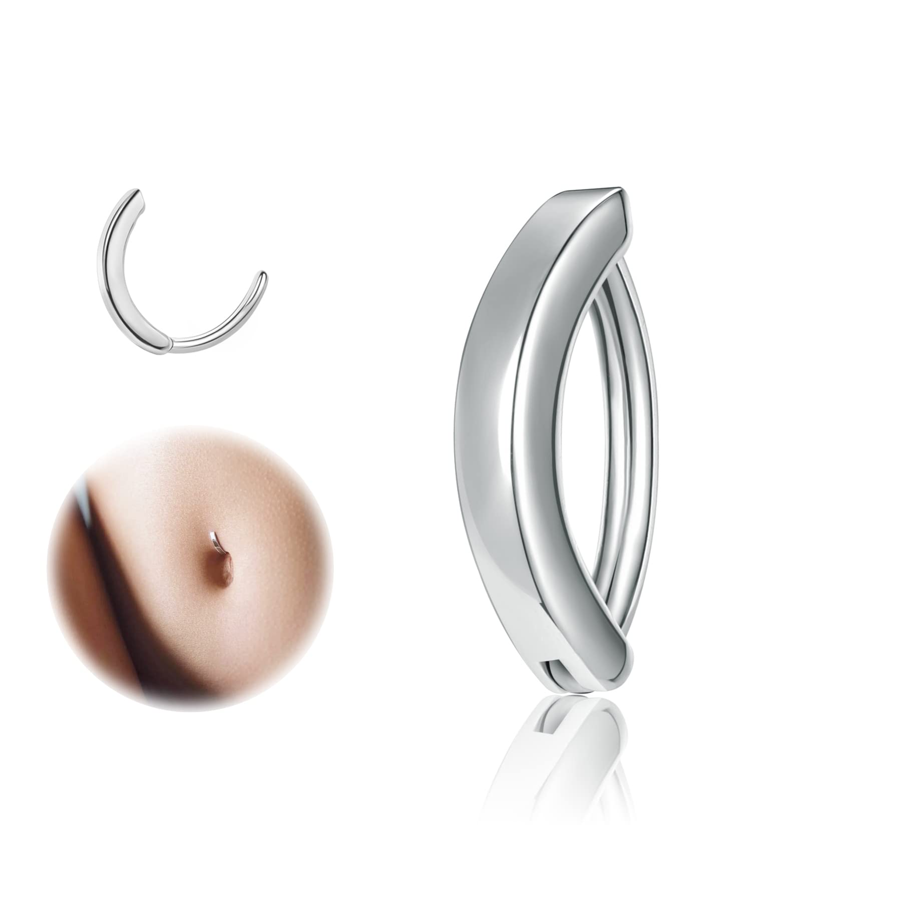 ZS 14G Clicker Piercing Ombligo para Mujer, Plata Esterlina 925 Anillos de Ombligo, Curvo Inverso Pircing Banana Ombligo Joyería de Cuerpo