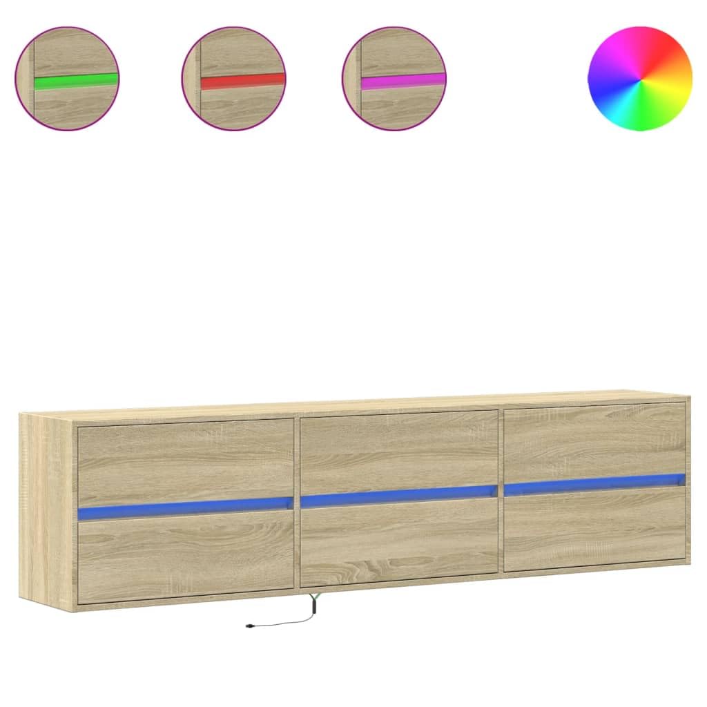 Ścienna szafka pod TV z LED dąb sonoma 180x31x45 cm meble wiszące do salonu z oświetleniem RGB przechowywanie mediów regulowany montaż ścienny