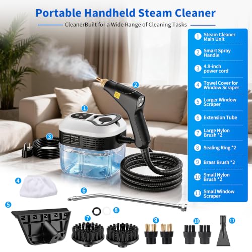 Steam Cleaner, High Pressure Steam Cleaner for Home, 6-Level Adjustment Handheld, 15s Fast Heat-Up & 1.8L Tank, 2500W Multi-Surface Portable Steamer for Floor/Grout/Car/Kitchen & Bathroom - image 8