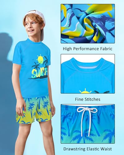 Boys Two Piece Rash Guard Swimsuits Sets Kids Short Sleeve Swim Shirts Bathing Suit with Swim Trunks Swimwear Set3