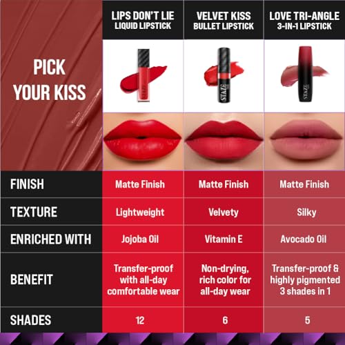 Image of Staze 9to9 Velvet Kiss Lipstick | Matte + Intense Color Lipstick | 12H Long Stay | Moisturizing & Lightweight Formula | 06 Hot Chocolate | 3.8g