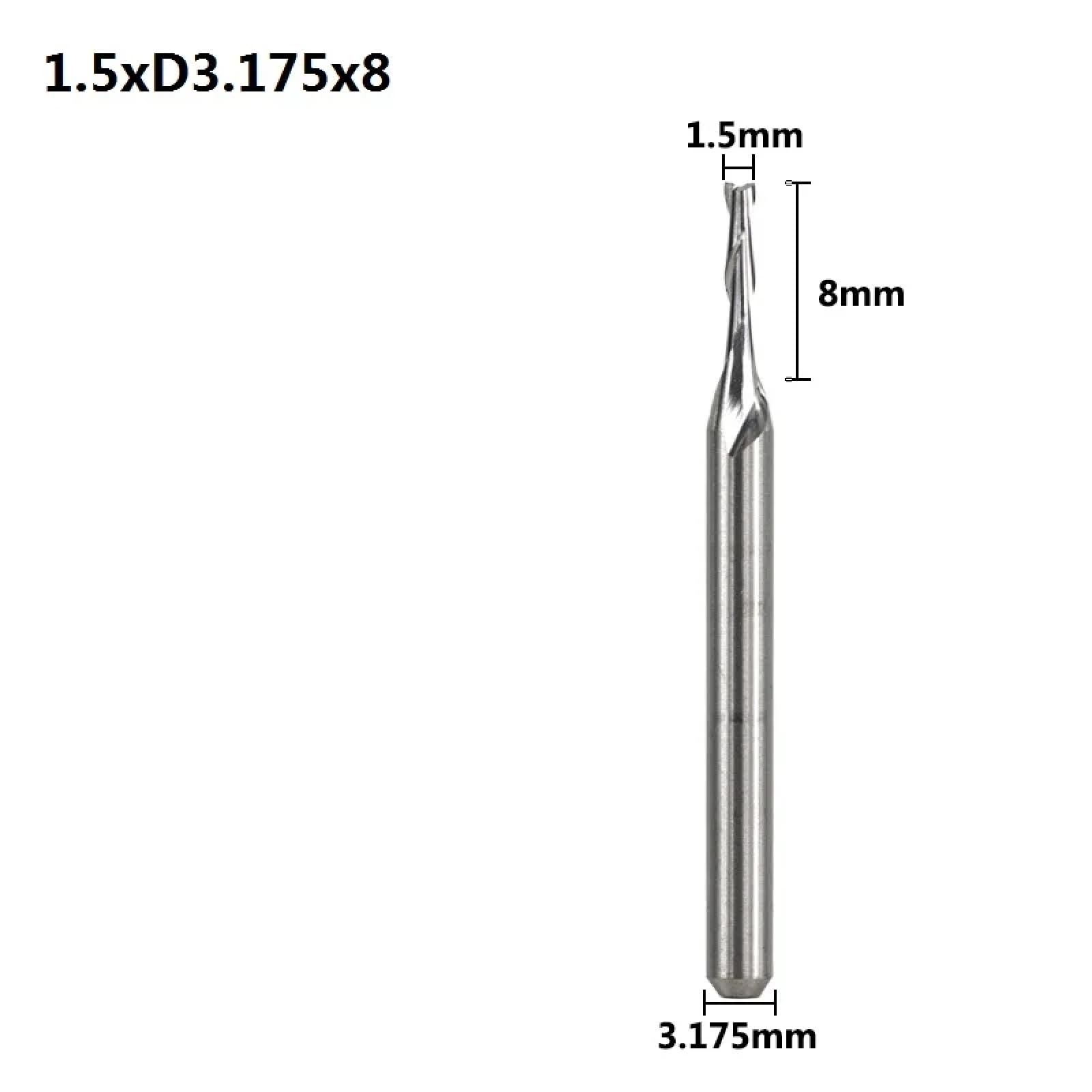 10 Pièces Diamètre 1.5mm 2 Cannelures Fraise À Bout Plat CNC Routeur Pour Bois/plastique Gravure Fraise En Carbure,1,5xD3,175x8