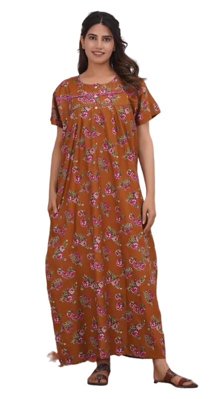Padmavati Creation' Maternity Feeding Nighty with Front Zipper Soft Cotton Nursing Night Dress for Pregnancy & Breastfeeding CTN_NGT_FLO_35_Brown,FS-image-39