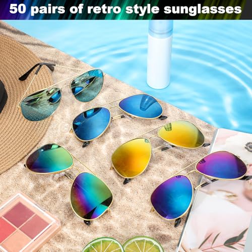 Mepase 50 Pcs Classic Pilot Sunglasses Bulk for Men Women Pilot Polarized Sunglasses Driving UV Proof Metal Frame Sunglasses4