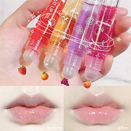 6Pcs Fruity Flavors Rolling Ball Lip Gloss Lip Set Oil Set,Moisturizing Balm, Strawberry Orange Grape Avocado Cheery Peach Flavor, Transparent For Dry And Chapped Lips, Reduce Fine Lines,Kid Friendly #TOP3