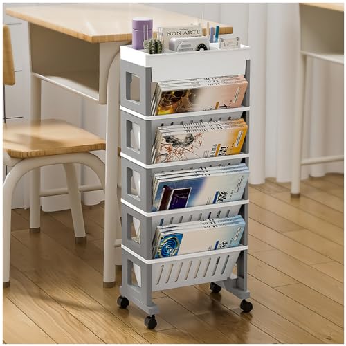 NUODWELL Bibliothèque mobile avec roulettes, organisateur de rangement amovible en plastique pour...