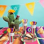 175 Pcs Fiesta Tableware Set – Serves 25, Mexican Party Supplies Disposable Plates, Cups, Napkins, Forks, Spoons, Knives with Floral and Serape Stripe Design for Cinco de Mayo, Birthday Celebrations - Image 5