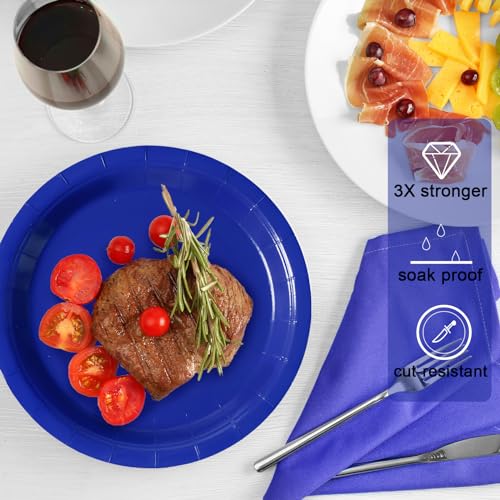Image of Royal Blue Disposable Paper Plates, 7'' Dessert Cake Plates, 50 Count Bulk
