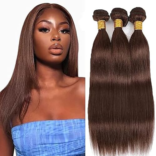 Extensiones de pelo humano natural recto marrón chocolate #4 para tejer y coser