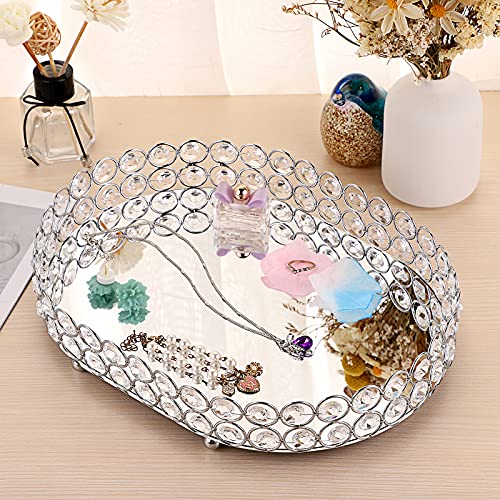 Hipiwe Crystal Vanity Tray Mirrored Dresser Perfume Trays For Makeup Tray Cosmetic Skin Care Storage, Jewelry Trinket Organizer Tray For Bathroom Countertop Home Decor (Medium, Silver) #TOP7
