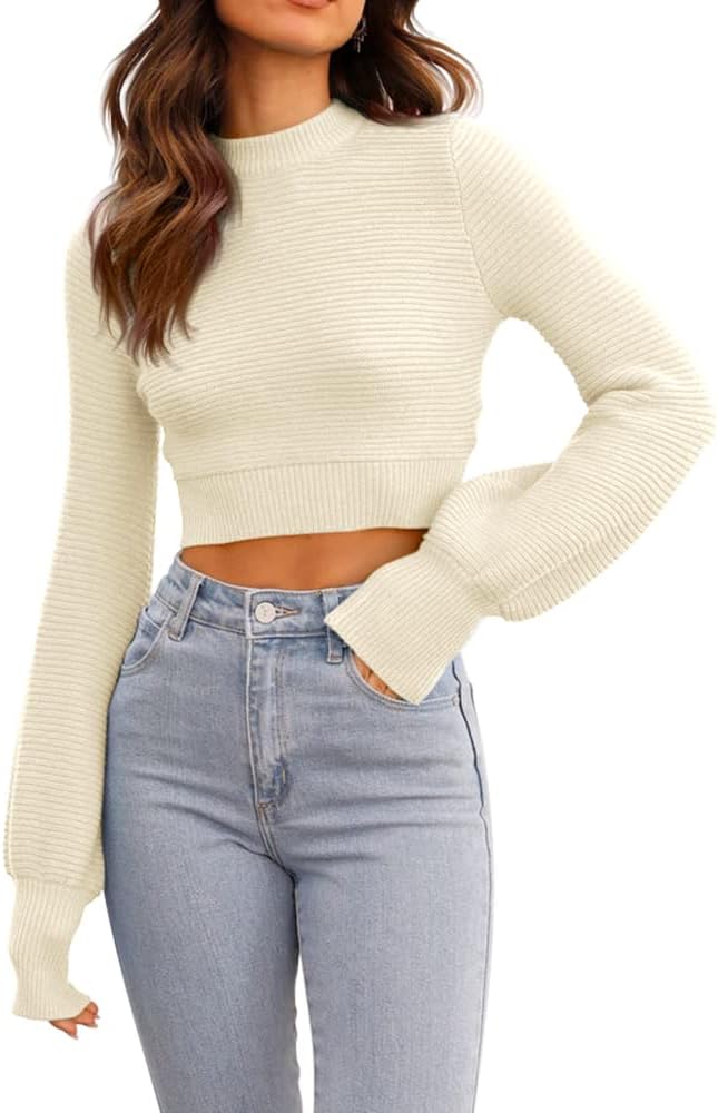 GeGekoko Womens Sexy Crew Neck Cropped Sweaters Ribbed Knit Long Sleeve Crop Tops Pullover - Image 2