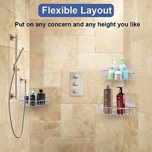 Dunchaty Corner Shower Caddy, 3 Pack Shower Organizer Corner Shelf Adhesive Shower Rack Stainless Steel Bathroom Corner Shelves For Kitchen Caddy Organizer Silver 3 Sizes S M L #TOP6