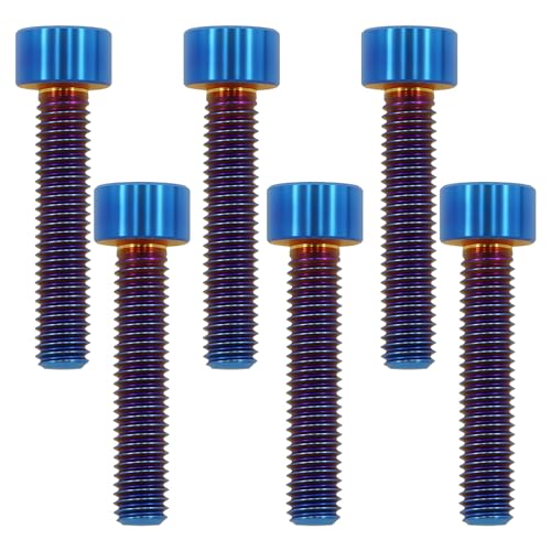 Image of Titanium Bolts M5x25, Burnt Blue, 6PC | Lightweight Hex Socket Screws, MTB /Road Bike /Motorcycle, Corrosion Resistant, Marine Grade Fasteners