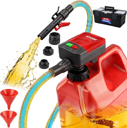 Automatic Fuel Transfer Pump with Auto-Stop 3.2 GPM Battery Operated Gas Pump Gas Can Pump 48 Hose 3 Adapters Funnels Portable Fuel Transfer Kit with Carrying Case Batteries Included