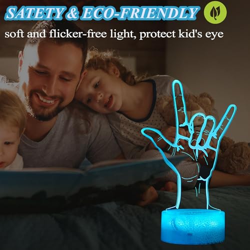 Image of I Love You Night Light, Loving You Hand Sign, Lover 3D Illusion Lamp with 16 Colors Changing, Timer, 4 Flash Modes and Dimmable, Men Women Boys Girls Room Decoration, Holiday Xmas Gifts