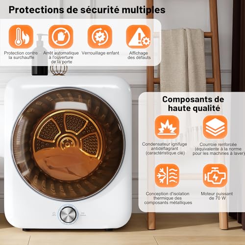Sèche-linge à évacuation compact 8 programmes blanc Merax 1350W 3kg