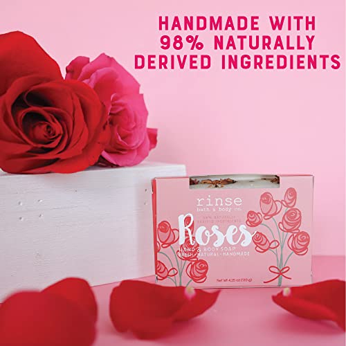 Rinse Bath & Body Rose Soap Bar - Handmade Natural Mothers Day Spa Soap W/Dried Rose Petals | Naturally Moisturizing Bar Soap | Shea & Cocoa Butter | Essential Oils | Vegan | Gluten Free | 4.25Oz #TOP3