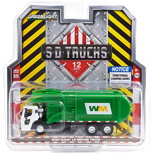Greenlight Collectible 2020 Mack LR Refuse Garbage Truck White and Green Waste Management S.D. Trucks Series 12 164 Diecast Model by Greenlight 45120 C