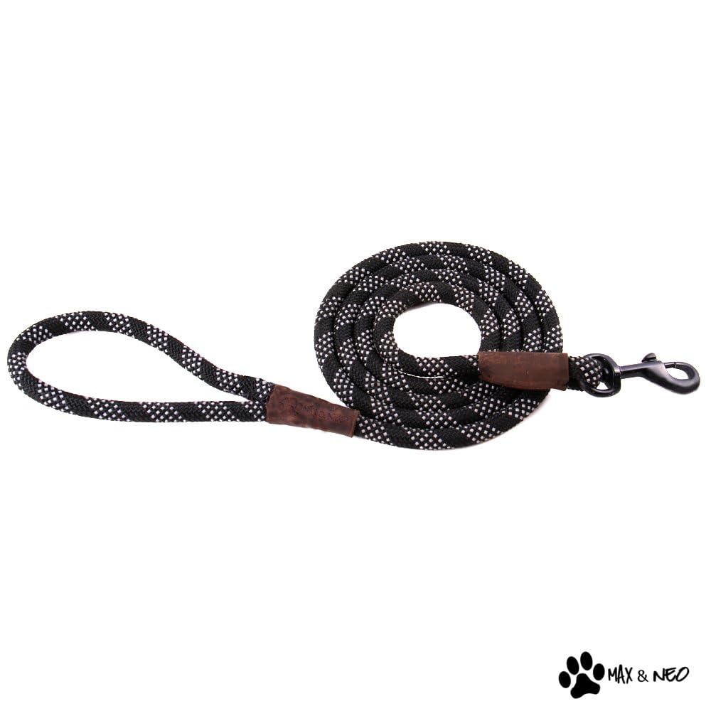 Max and Neo Correa de cuerda reflectante de 6 pies – Donamos una correa a un perro rescate por cada correa vendida (negro, 6 pies x 1/2 pulgadas)