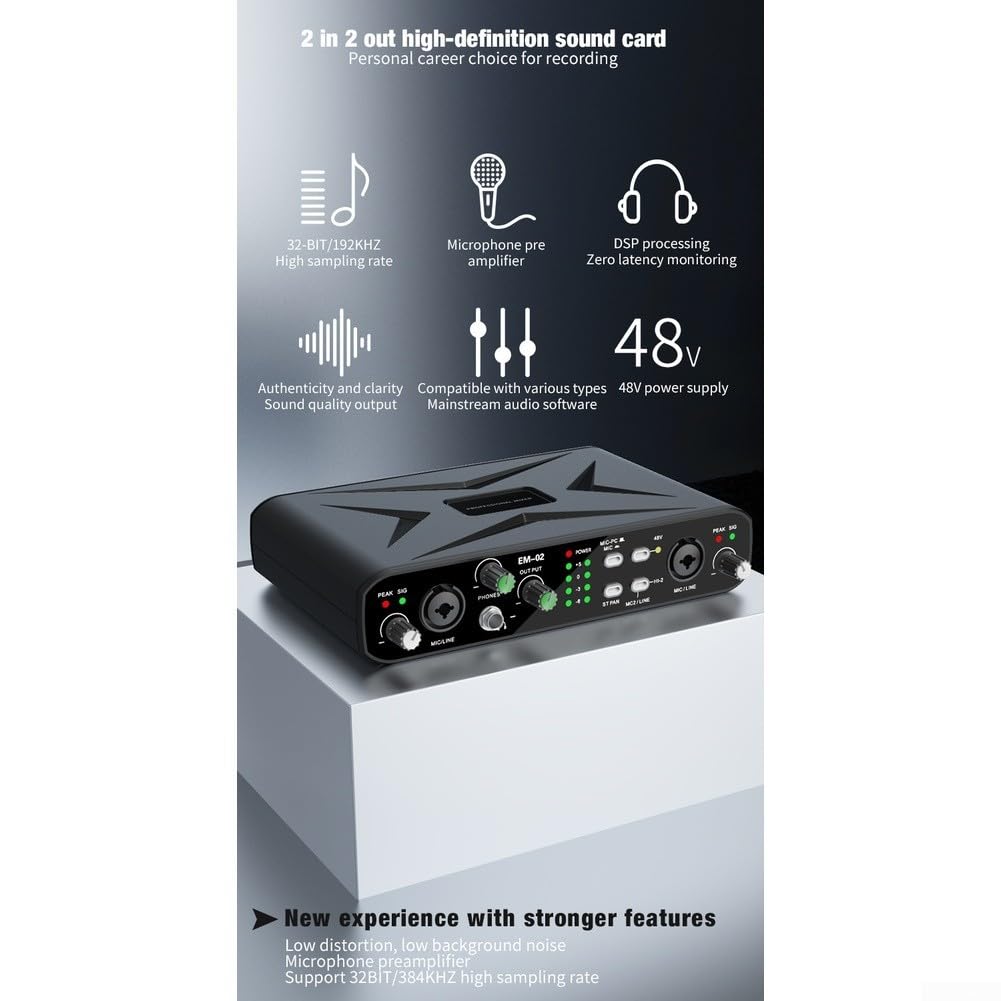 Scheda audio USB Interfaccia Audio 2 In 2 Out con Alimentazione 48V per Studio Per La Registrazione Microfoni A Condensatore Strumenti XLR 6.35mm Connettività