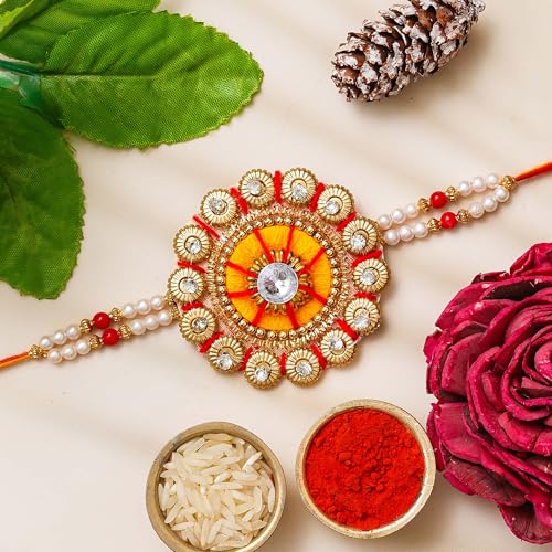 Image of eCraftIndia Unisex Adult Designer Rakhi And Roli Tikka Matki