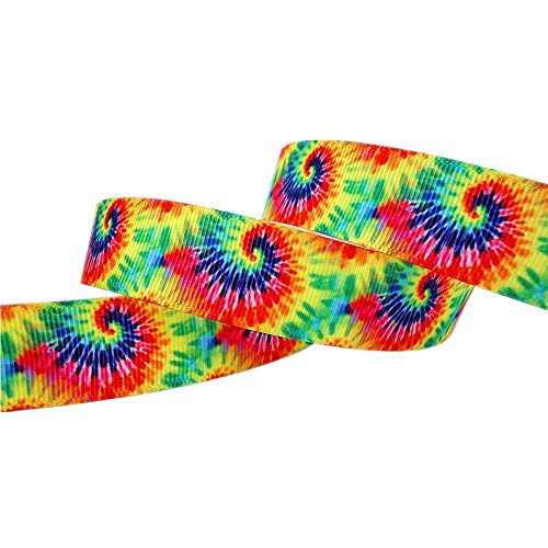 7/8" Tie Dye Swirl Pattern Printed 10 Yards Grosgrain Ribbon #TOP1