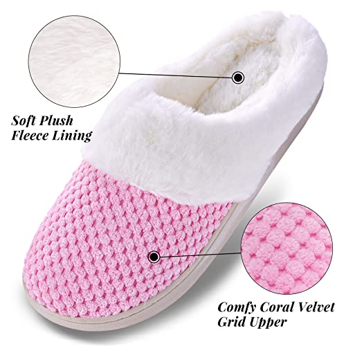 VONMAY Women's Slip on Fuzzy House Slippers Comfy Coral Velvet, Plush Faux Fur Soft Bedroom Shoes with Memory Foam3