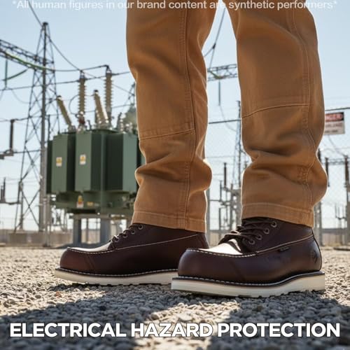 Image of SUREWAY Mens 6 inch Heavy Duty Waterproof Work Boots - Composite Toe, EH Construction Industrial Safety Leather Boots, Lace Up Moc Toe, Oil /Slip Resistant Comfortable Outsole