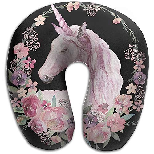SESILY - Almohada cervical, diseño de unicornio bohemio floral con flor de pastel tipo U