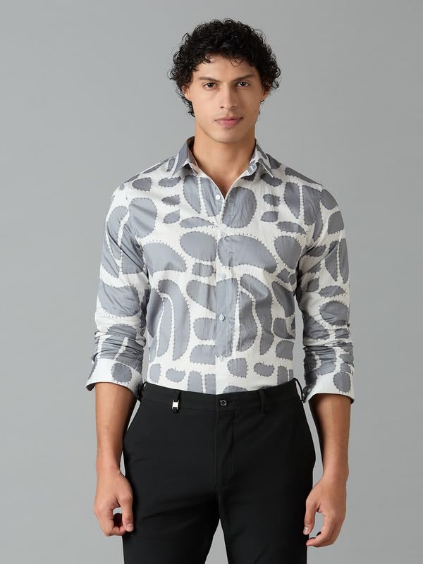 Image of Men's Printed Regular Fit Full Sleeves Cotton Formal Shirt