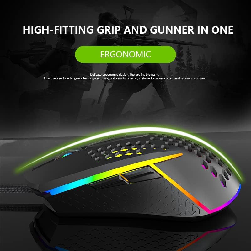 Ratón RGB para juegos Circle Pit, sensor de 6400 DPI y 6 botones programables, blanco 5